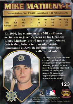 1997 Pacific Crown Collection #123 Mike Matheny Back