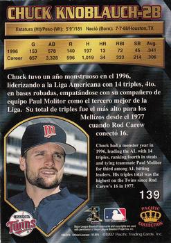 1997 Pacific Crown Collection #139 Chuck Knoblauch Back