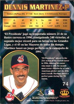 1997 Pacific Crown Collection #74 Dennis Martinez Back