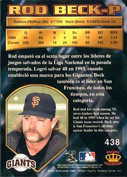 1997 Pacific Crown Collection #438 Rod Beck Back