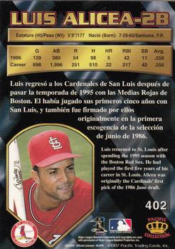 1997 Pacific Crown Collection #402 Luis Alicea Back