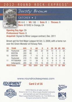 2012 MultiAd Round Rock Express #2 Dusty Brown Back