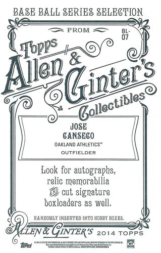 2014 Topps Allen & Ginter - Box Loaders #BL-07 Jose Canseco Back