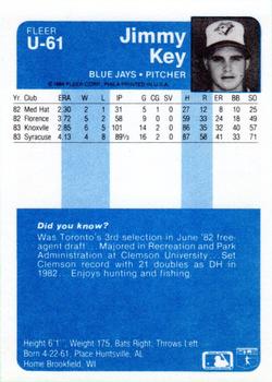 1984 Fleer Update #U-61 Jimmy Key Back