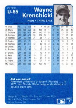 1984 Fleer Update #U-65 Wayne Krenchicki Back