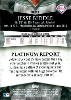 2014 Bowman Platinum - Prospects #BPP17 Jesse Biddle Back