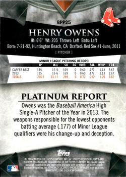 2014 Bowman Platinum - Prospects #BPP25 Henry Owens Back