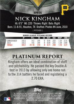 2014 Bowman Platinum - Prospects #BPP76 Nick Kingham Back
