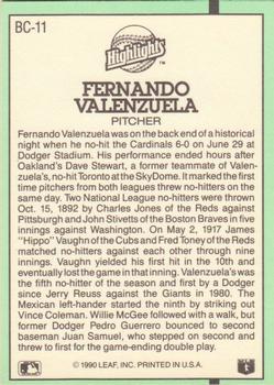 1991 Donruss - Bonus Cards #BC-11 Fernando Valenzuela Back