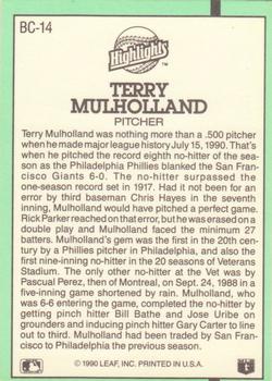 1991 Donruss - Bonus Cards #BC-14 Terry Mulholland Back