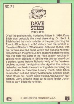 1991 Donruss - Bonus Cards #BC-21 Dave Stieb Back