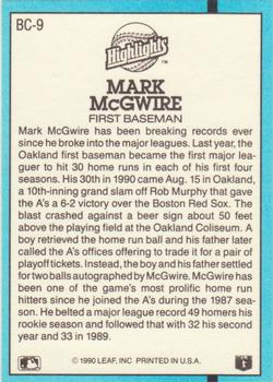1991 Donruss - Bonus Cards #BC-9 Mark McGwire Back