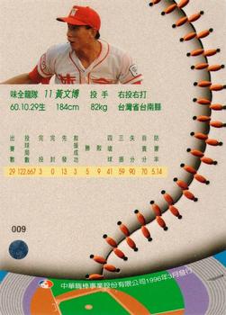 1995 CPBL A-Plus Series #009 Wen-Po Huang Back