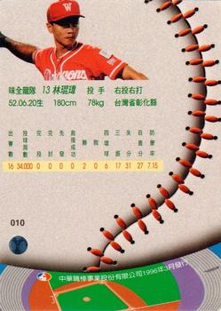 1995 CPBL A-Plus Series #010 Kun-Wei Lin Back