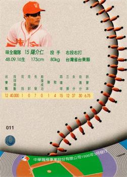 1995 CPBL A-Plus Series #011 Chieh-Ren Yang Back