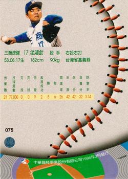 1995 CPBL A-Plus Series #075 Hung-Chin Tu Back