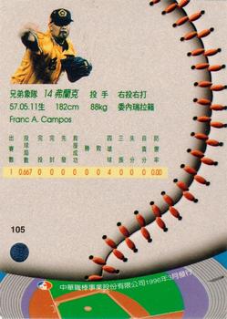 1995 CPBL A-Plus Series #105 Frank Campos Back