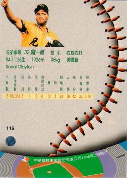 1995 CPBL A-Plus Series #116 Royal Clayton Back
