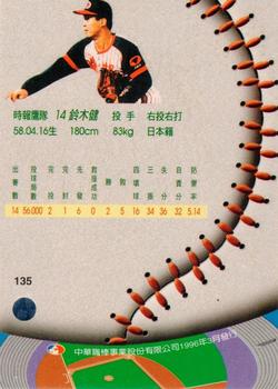 1995 CPBL A-Plus Series #135 Ken Suzuki Back