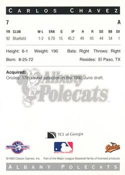 1993 Classic Best Albany Polecats #7 Carlos Chavez Back