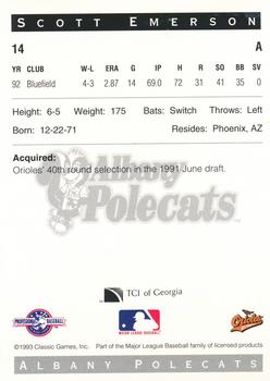 1993 Classic Best Albany Polecats #14 Scott Emerson Back