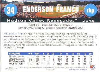2014 Grandstand Hudson Valley Renegades #10 Enderson Franco Back