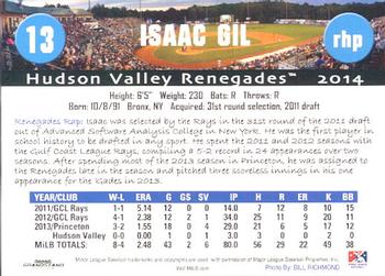 2014 Grandstand Hudson Valley Renegades #13 Isaac Gil Back