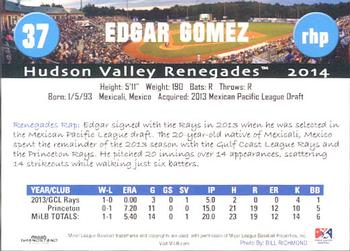 2014 Grandstand Hudson Valley Renegades #15 Edgar Gomez Back