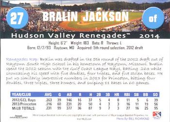 2014 Grandstand Hudson Valley Renegades #18 Bralin Jackson Back