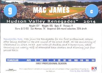 2014 Grandstand Hudson Valley Renegades #19 Mac James Back