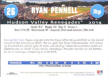 2014 Grandstand Hudson Valley Renegades #27 Ryan Pennell Back