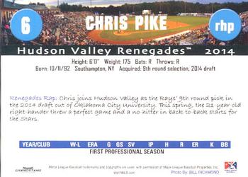 2014 Grandstand Hudson Valley Renegades #28 Chris Pike Back