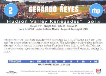2014 Grandstand Hudson Valley Renegades #29 Gerardo Reyes Back