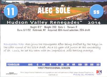 2014 Grandstand Hudson Valley Renegades #31 Alec Sole Back