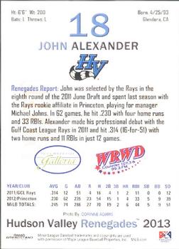 2013 Grandstand Hudson Valley Renegades #1 John Alexander Back