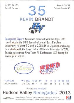 2013 Grandstand Hudson Valley Renegades #3 Kevin Brandt Back