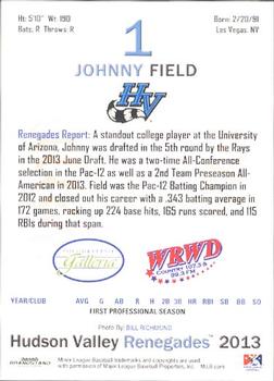 2013 Grandstand Hudson Valley Renegades #7 Johnny Field Back