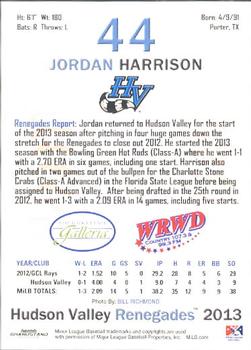 2013 Grandstand Hudson Valley Renegades #14 Jordan Harrison Back