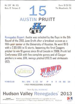 2013 Grandstand Hudson Valley Renegades #25 Austin Pruitt Back