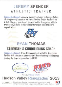 2013 Grandstand Hudson Valley Renegades #36 Jeremy Spencer / Ryan Thomas Back