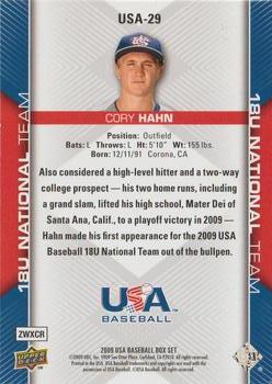 2009 Upper Deck USA Baseball Box Set #USA-29 Cory Hahn Back