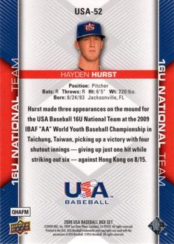 2009 Upper Deck USA Baseball Box Set #USA-52 Hayden Hurst Back