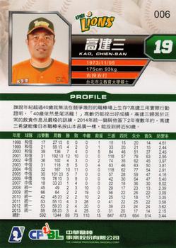 2013 CPBL #006 Chien-San Kao Back
