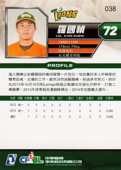 2013 CPBL #038 Kuo-Chen Lo Back