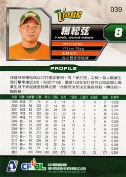 2013 CPBL #039 Sung-Hsien Yang Back