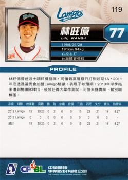 2013 CPBL #119 Wang-Yi Lin Back