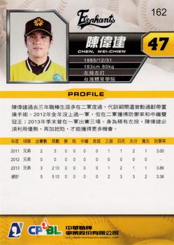 2013 CPBL #162 Wei-Chien Chen Back
