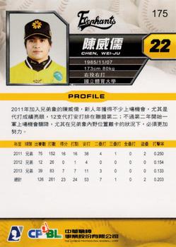 2013 CPBL #175 Wei-Ju Chen Back