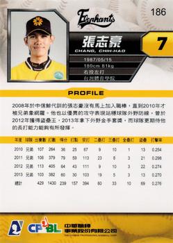 2013 CPBL #186 Chih-Hao Chang Back
