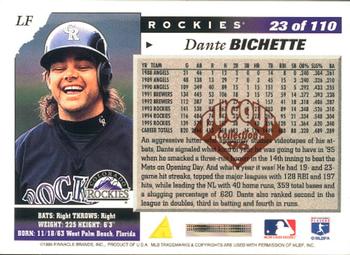 1996 Score - Dugout Collection (Series Two) #23 Dante Bichette Back